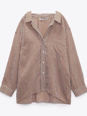 Striped Button-Up Shirt in Brown & Cream